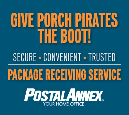 Give porch pirates the boot! Secure. Convenient. Trusted. Package receiving service. Postal Annex Your Home Office.